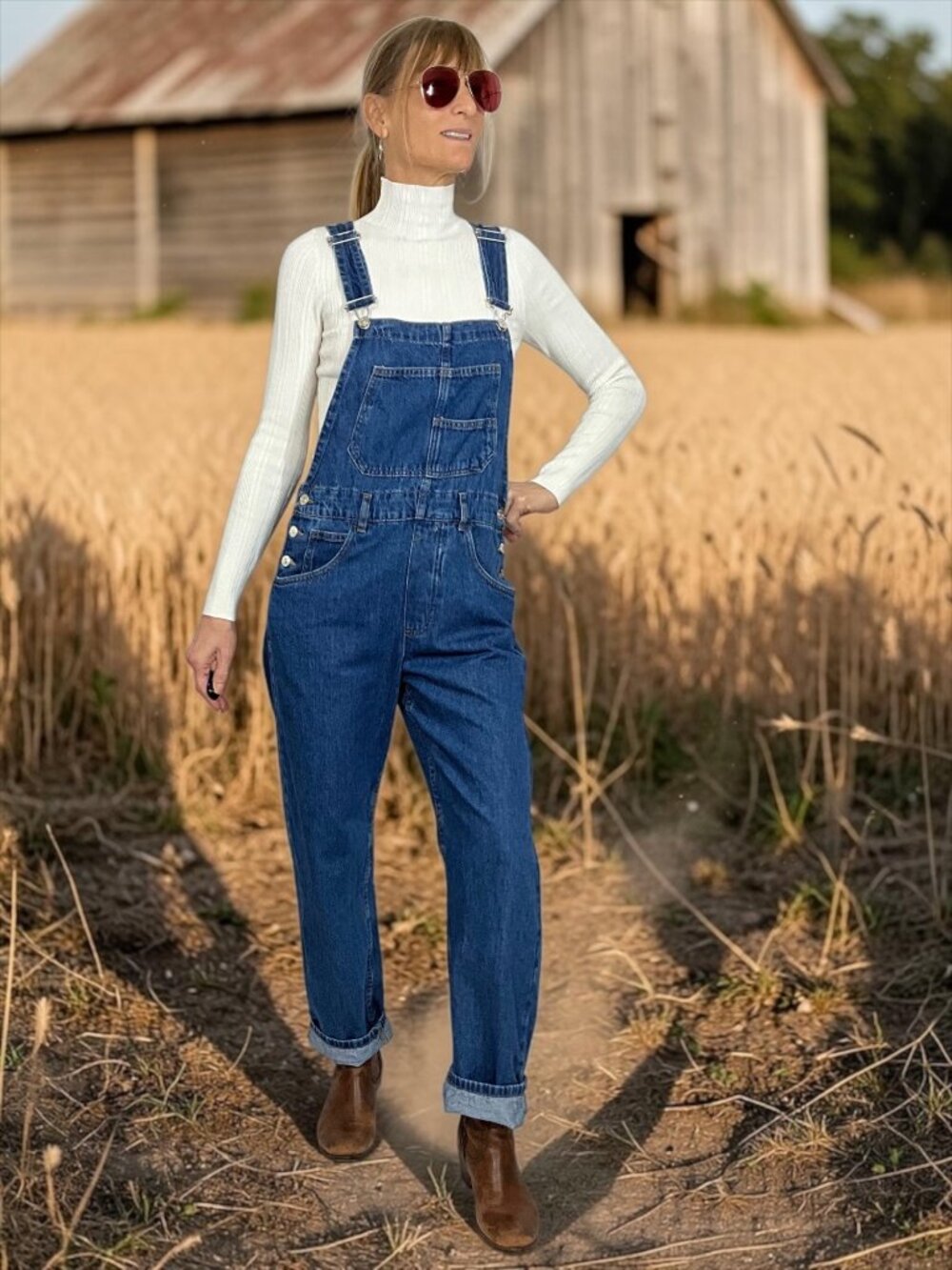 Free People We The Free Ziggy Denim Overalls XS Blue Slouchy Tapered Leg Boho